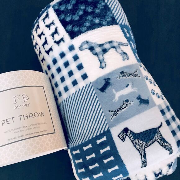 Plush Sherpa Dog Patchwork Pet Throw Blanket - Picture 1 of 3